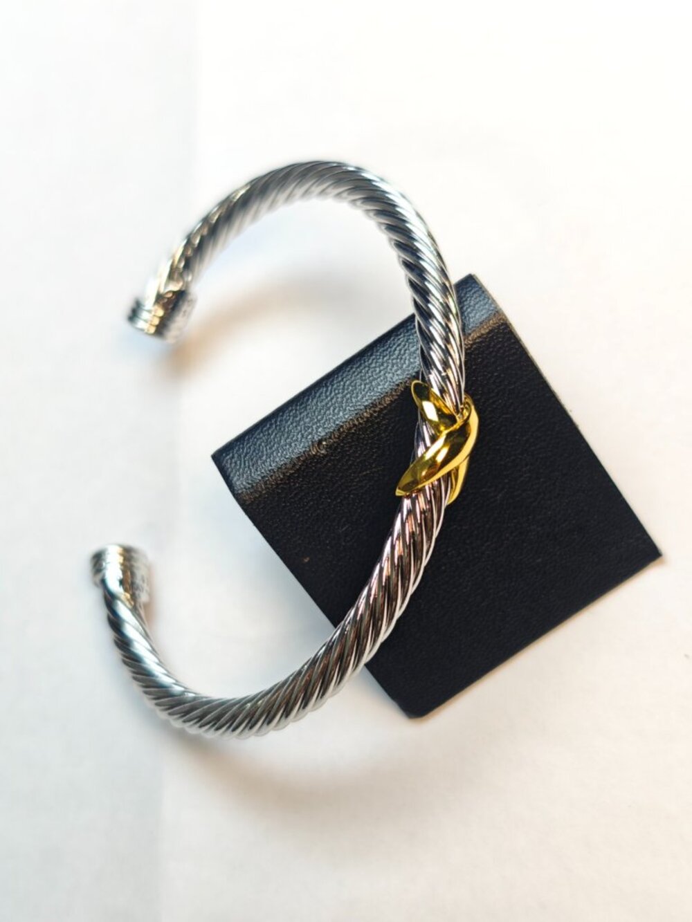 David Yurman Twisted Cable Cuff Bracelet Two Tone Silver Gold Open Bangle